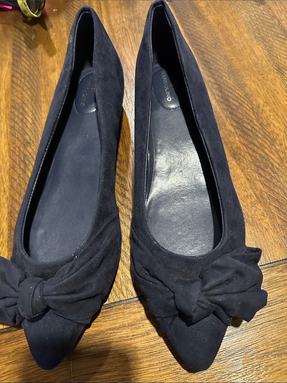 Bandolino Navy Suede Pointed-Toe Flats with Bow Accent